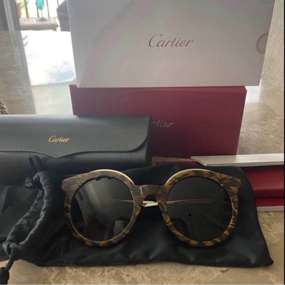 Cartier Tortoise Shell Sunglasses with silver on top full inclusion